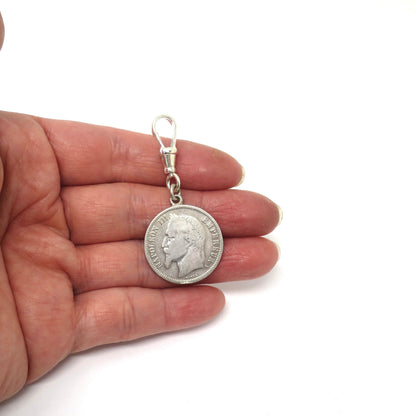 DAD Napoleon Empereur BARRE French 5 Francs Silver Coin 1869, Emperor Napoleon III Pendant