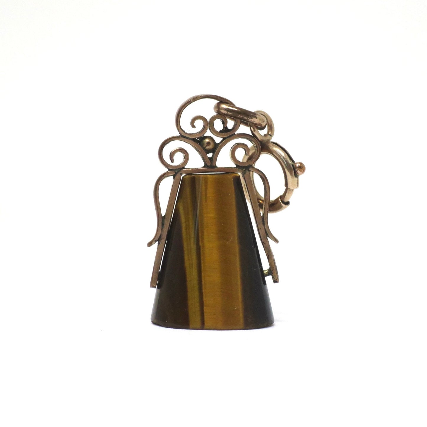 Antique Rose Rolled Gold Tiger's Eye Swivel Fob Pocket Watch Pendant