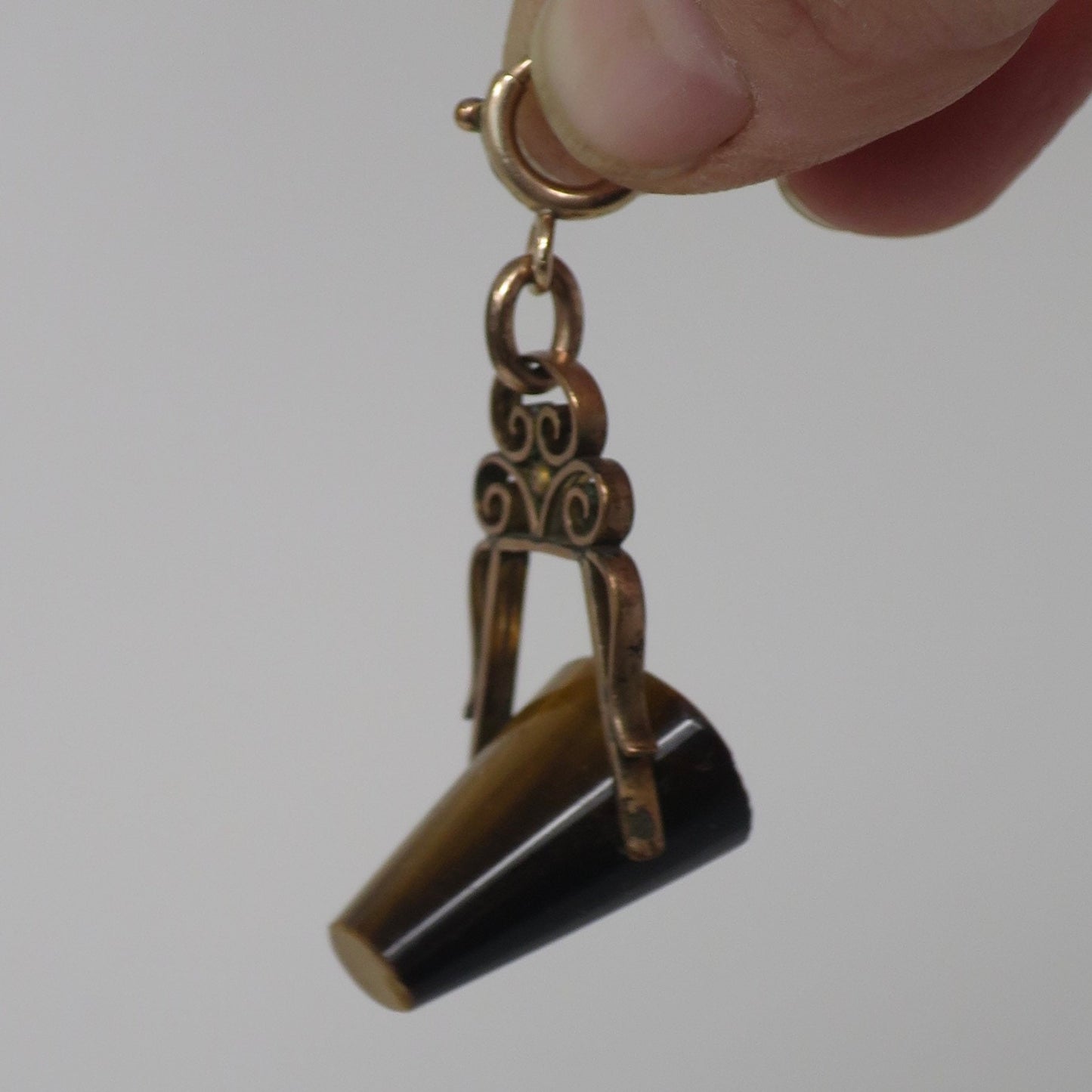 Antique Rose Rolled Gold Tiger's Eye Swivel Fob Pocket Watch Pendant