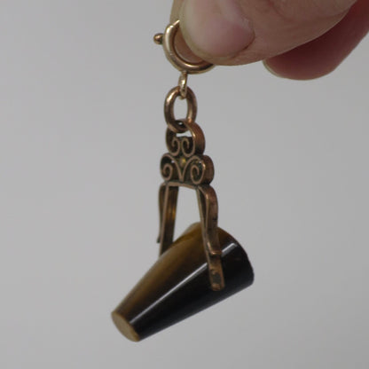 Antique Rose Rolled Gold Tiger's Eye Swivel Fob Pocket Watch Pendant