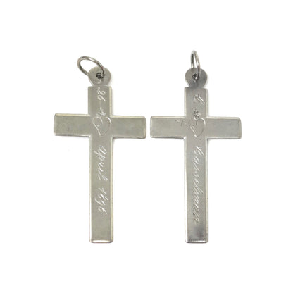 1896 Antique Silver Nun's Cross Hand Engraved with Sacred Hearts Pendant