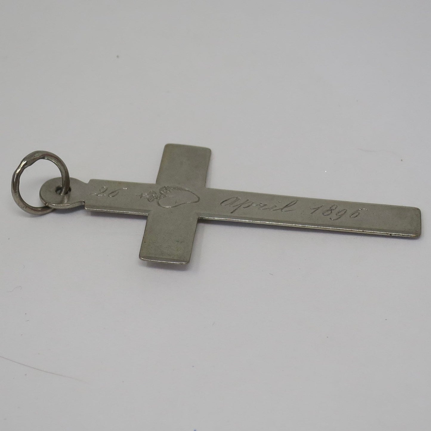 1896 Antique Silver Nun's Cross Hand Engraved with Sacred Hearts Pendant