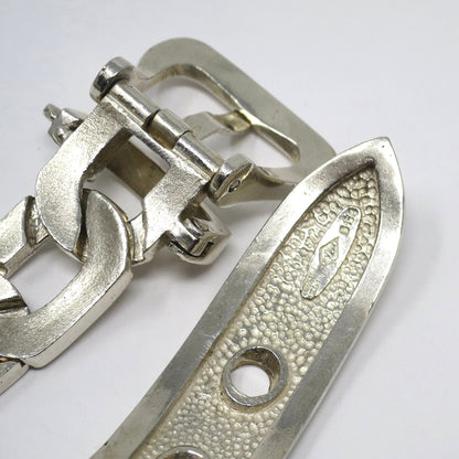 Heavy 1970s Vintage Industrial Argentina Sterling Silver Buckle Bracelet, 66.7grams