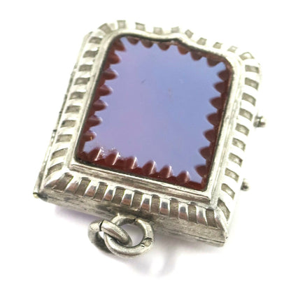 Antique Victorian French Sterling Silver Carnelian Locket Pendant