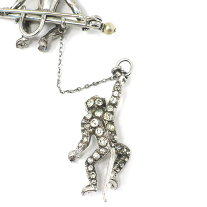 1920s Signed Sterling Silver Antique Art Deco 3D Monkey Pastes Pin Brooch