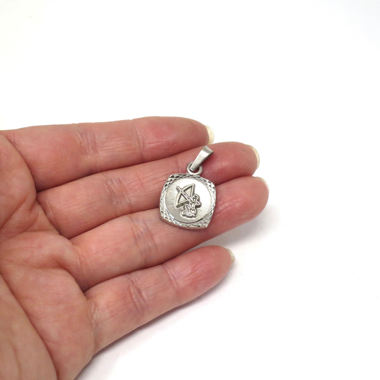 Vintage Sterling Silver SAGITTARIUS Archer Dimensional Square Charm for Necklace or Bracelet