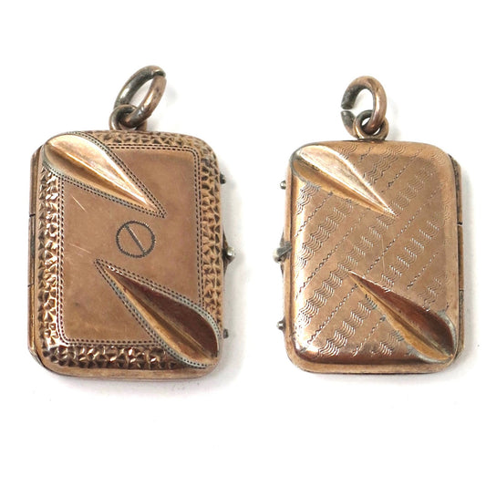 Antique Victorian Rose Gold Vermeil, Rolled Gold over Silver Rectangle Locket Pendant