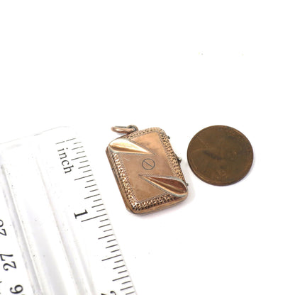 Antique Victorian Rose Gold Vermeil, Rolled Gold over Silver Rectangle Locket Pendant