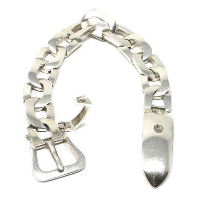 Heavy 1970s Vintage Industrial Argentina Sterling Silver Buckle Bracelet, 66.7grams