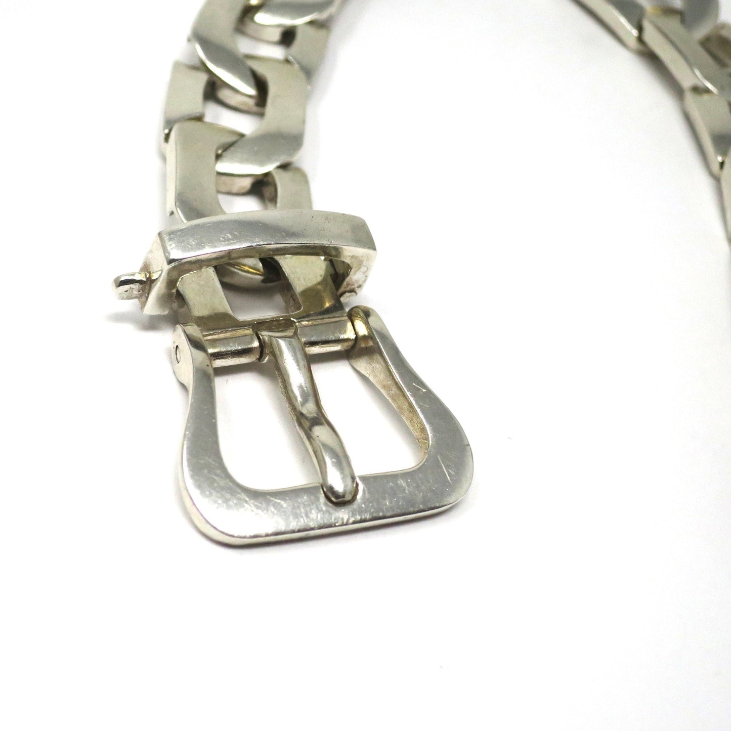 Heavy 1970s Vintage Industrial Argentina Sterling Silver Buckle Bracelet, 66.7grams