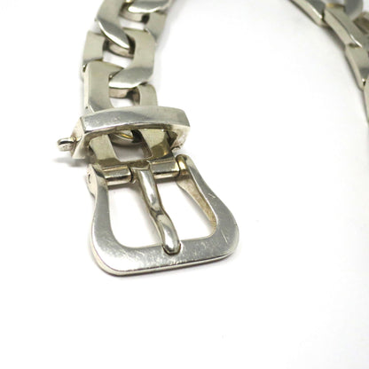 Heavy 1970s Vintage Industrial Argentina Sterling Silver Buckle Bracelet, 66.7grams
