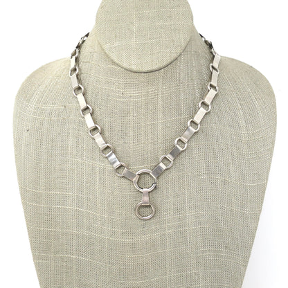 Antique Victorian Reversible Sterling Silver Engraved Collar Book Chain Necklace
