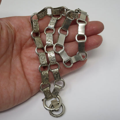 Antique Victorian Reversible Sterling Silver Engraved Collar Book Chain Necklace