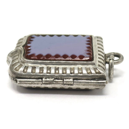 Antique Victorian French Sterling Silver Carnelian Locket Pendant