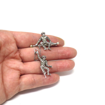 1920s Signed Sterling Silver Antique Art Deco 3D Monkey Pastes Pin Brooch