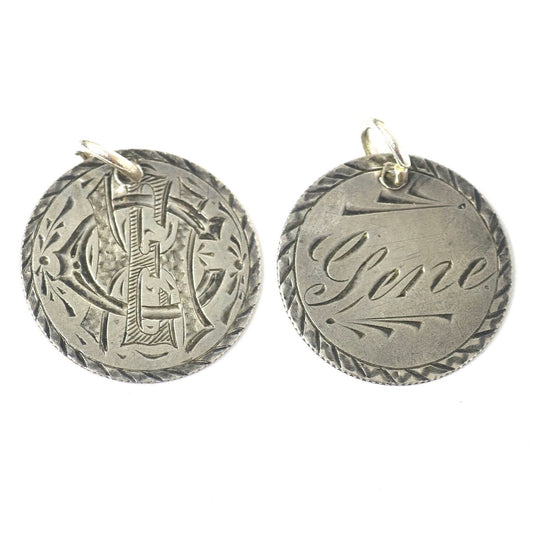 Antique Love Token Hand Engraved “CHE” & “Gene” Coin Charm