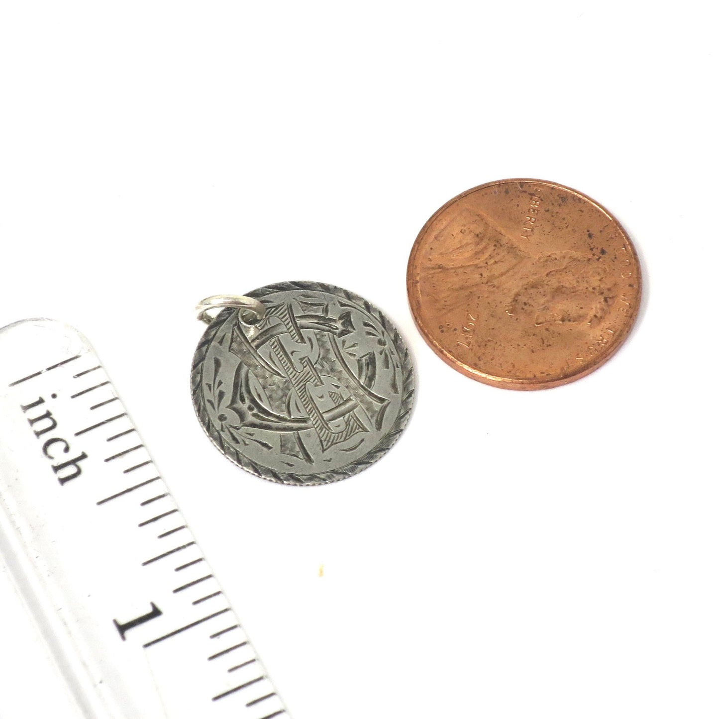 Antique Love Token Hand Engraved “CHE” & “Gene” Coin Charm
