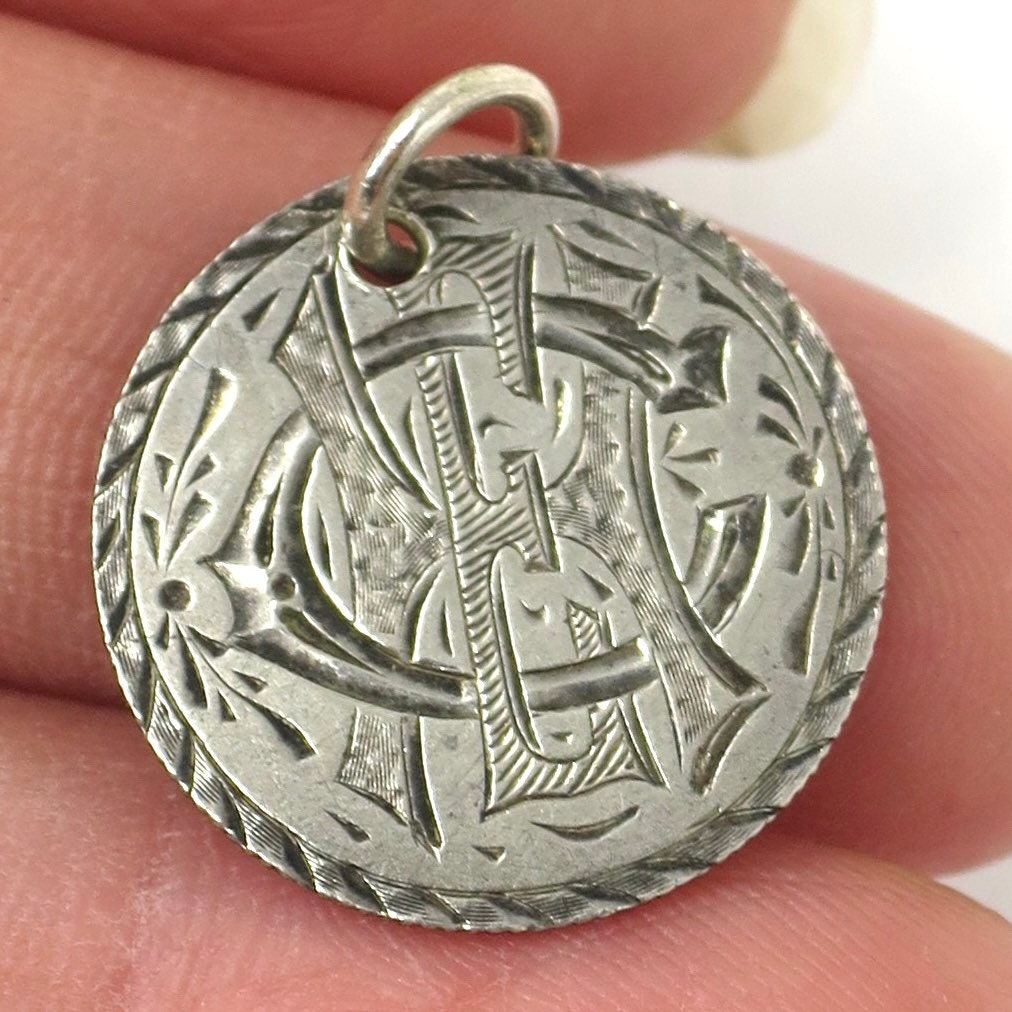 Antique Love Token Hand Engraved “CHE” & “Gene” Coin Charm