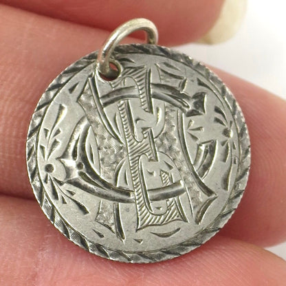 Antique Love Token Hand Engraved “CHE” & “Gene” Coin Charm