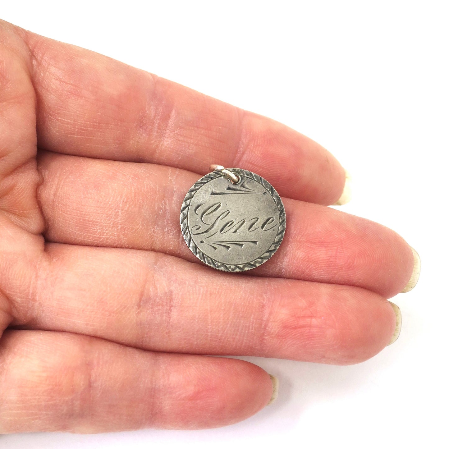 Antique Love Token Hand Engraved “CHE” & “Gene” Coin Charm