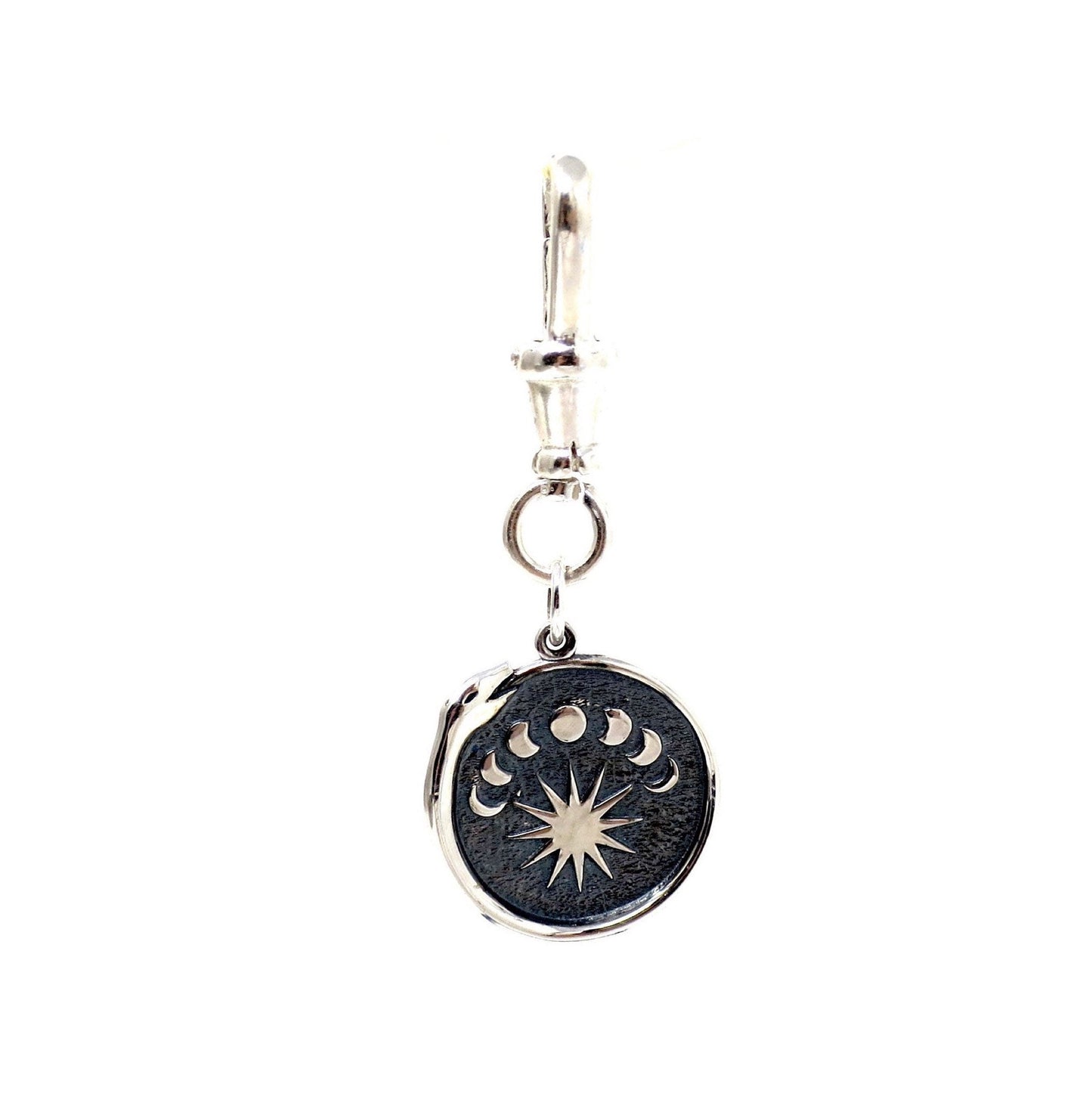 Sterling Silver Ouroboros Charm: Snake & Moon Phases Pendant