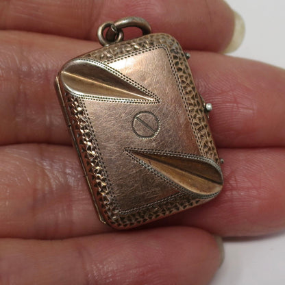 Antique Victorian Rose Gold Vermeil, Rolled Gold over Silver Rectangle Locket Pendant