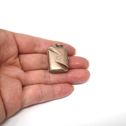 Antique Victorian Rose Gold Vermeil, Rolled Gold over Silver Rectangle Locket Pendant