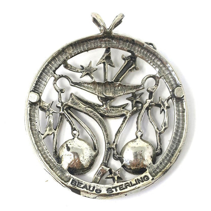 Rare Vintage Large Beau© Sterling Silver Libra The Balance Scale Zodiac Sign Pendant