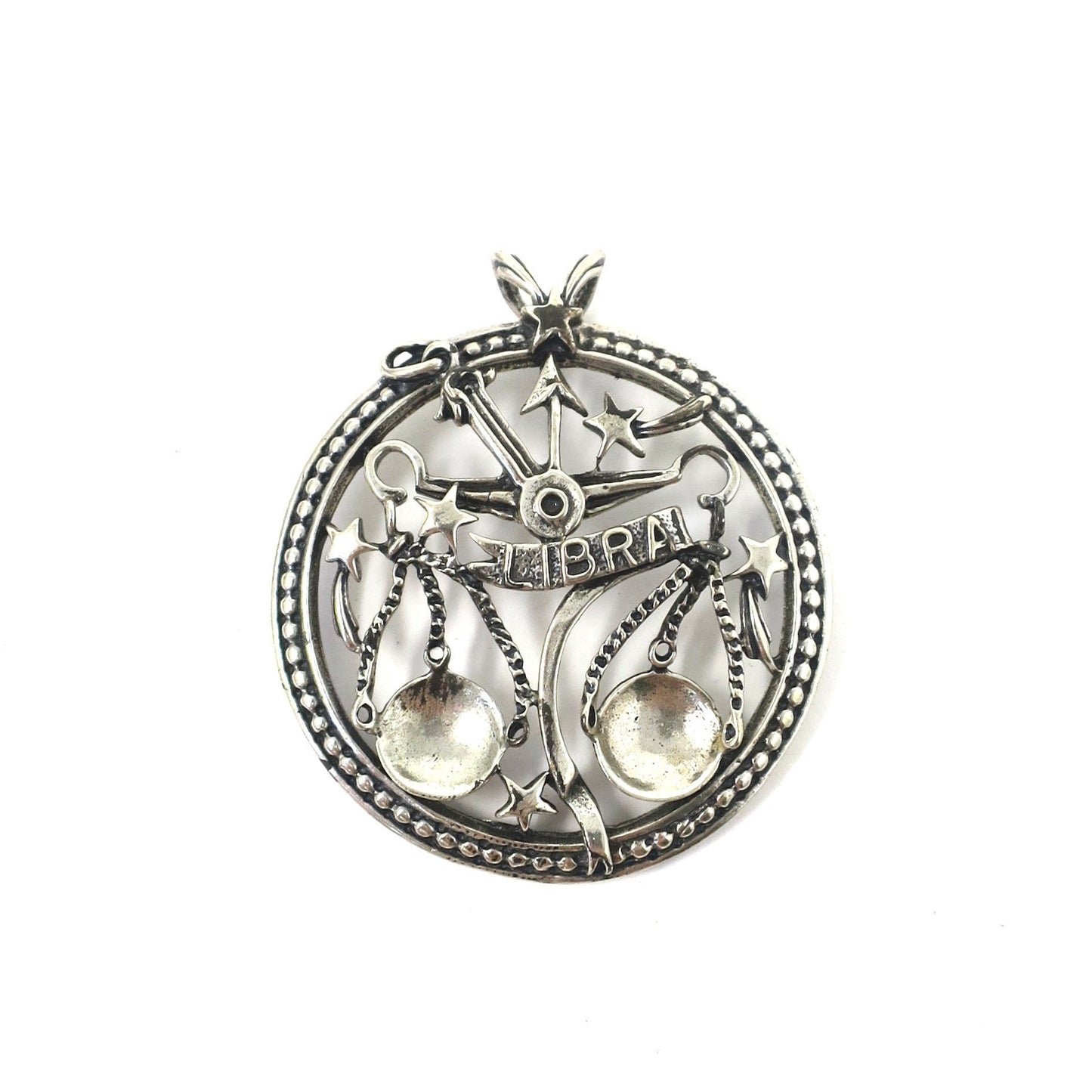 Rare Vintage Large Beau© Sterling Silver Libra The Balance Scale Zodiac Sign Pendant
