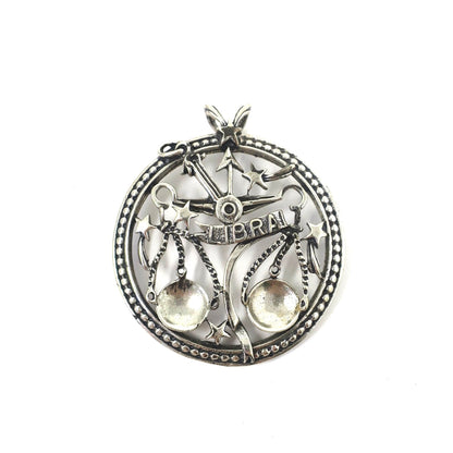 Rare Vintage Large Beau© Sterling Silver Libra The Balance Scale Zodiac Sign Pendant