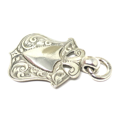 1911 Double Sided Edwardian Birmingham Engraved Sterling Silver Cartouche Shield Medal Fob Pendant