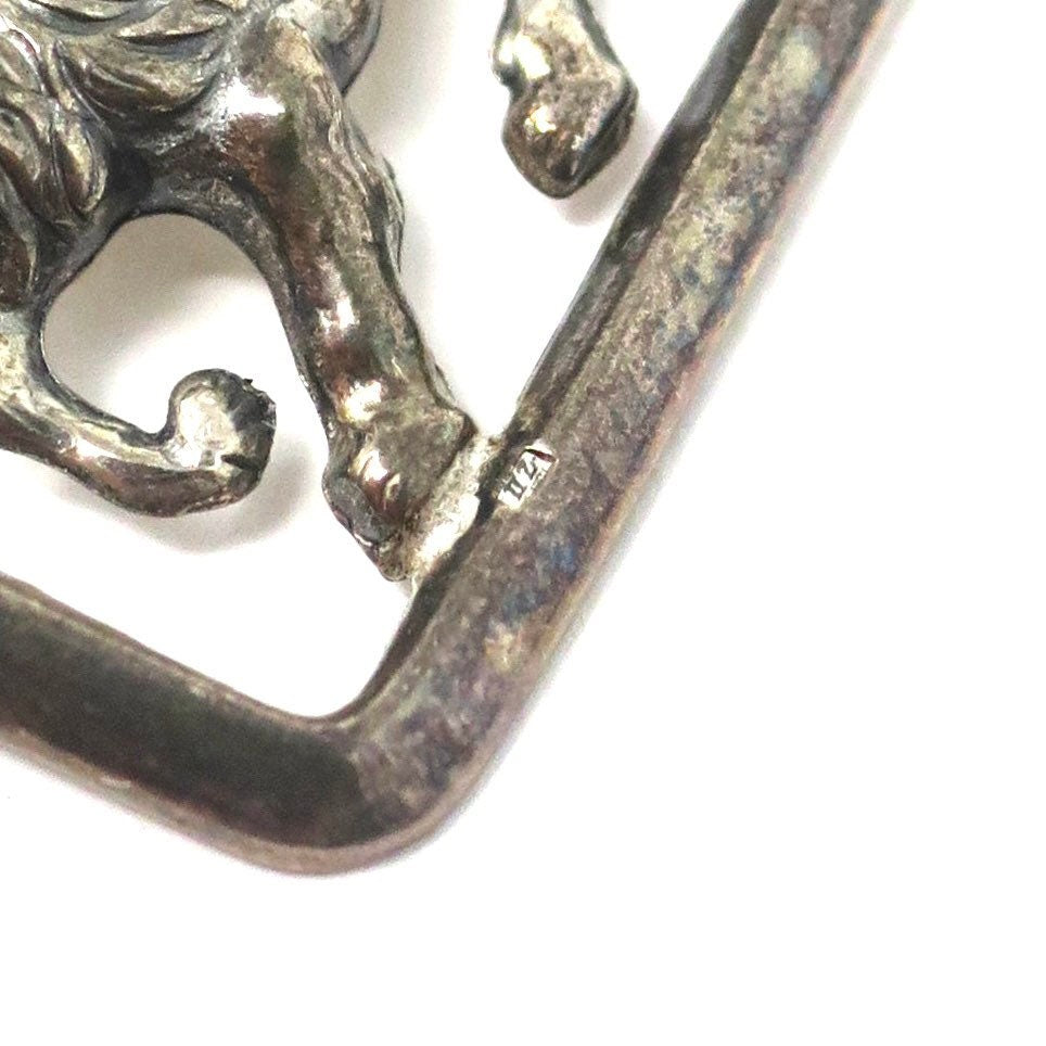 Vintage European Silver Lion Leo Rectangle Openwork Pin Brooch