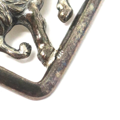 Vintage European Silver Lion Leo Rectangle Openwork Pin Brooch