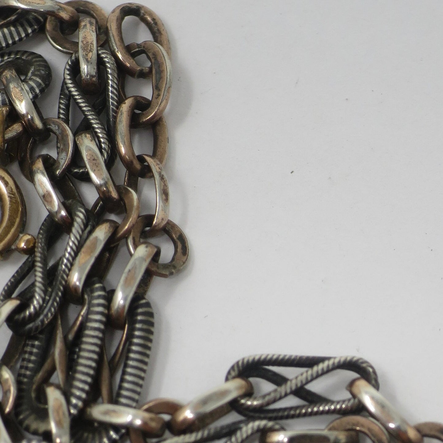 Antique Victorian Niello Silver Rose Gold Gilt Watch Chain Necklace, 17.30" inches MB68
