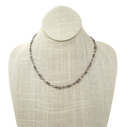 Antique Victorian Niello Silver Rose Gold Gilt Watch Chain Necklace, 17.30" inches MB68
