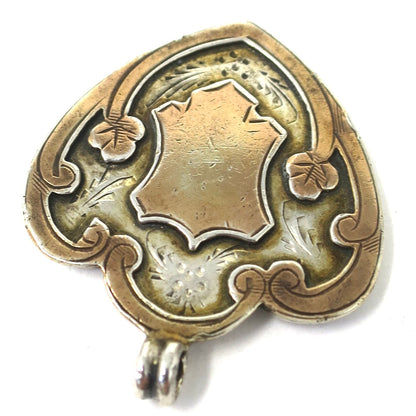 1920 Chester Sterling Silver & Rose Gold Gilt Cartouche Medal Shield Watch Fob Pendant