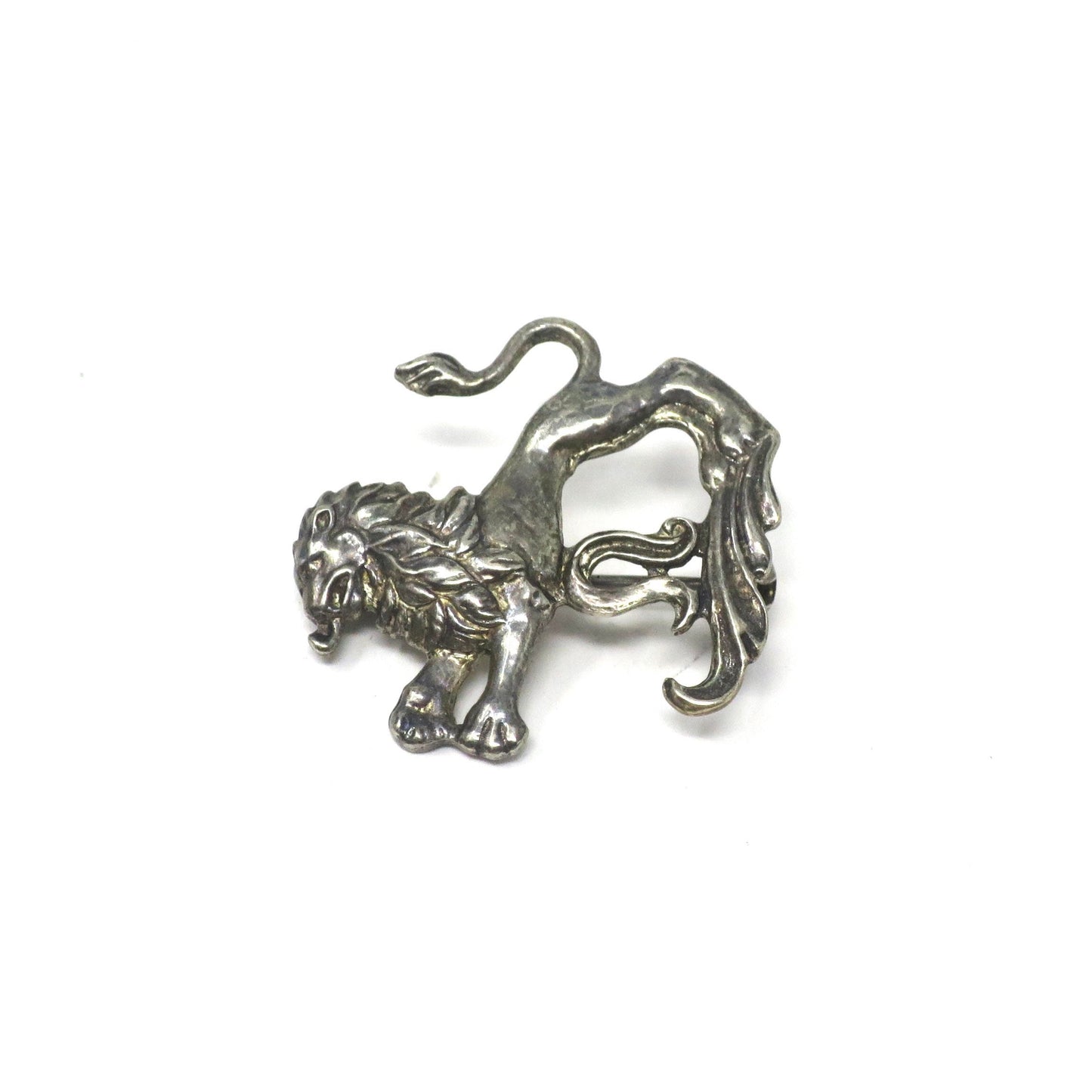 Vintage Sterling Silver Lion Pin Brooch