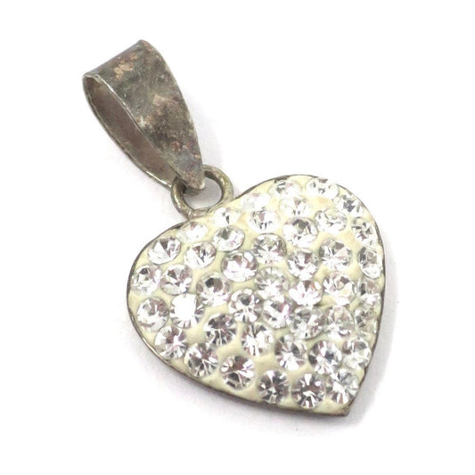 Vintage Tiny Sterling Silver Heart Diamond Paste Charm