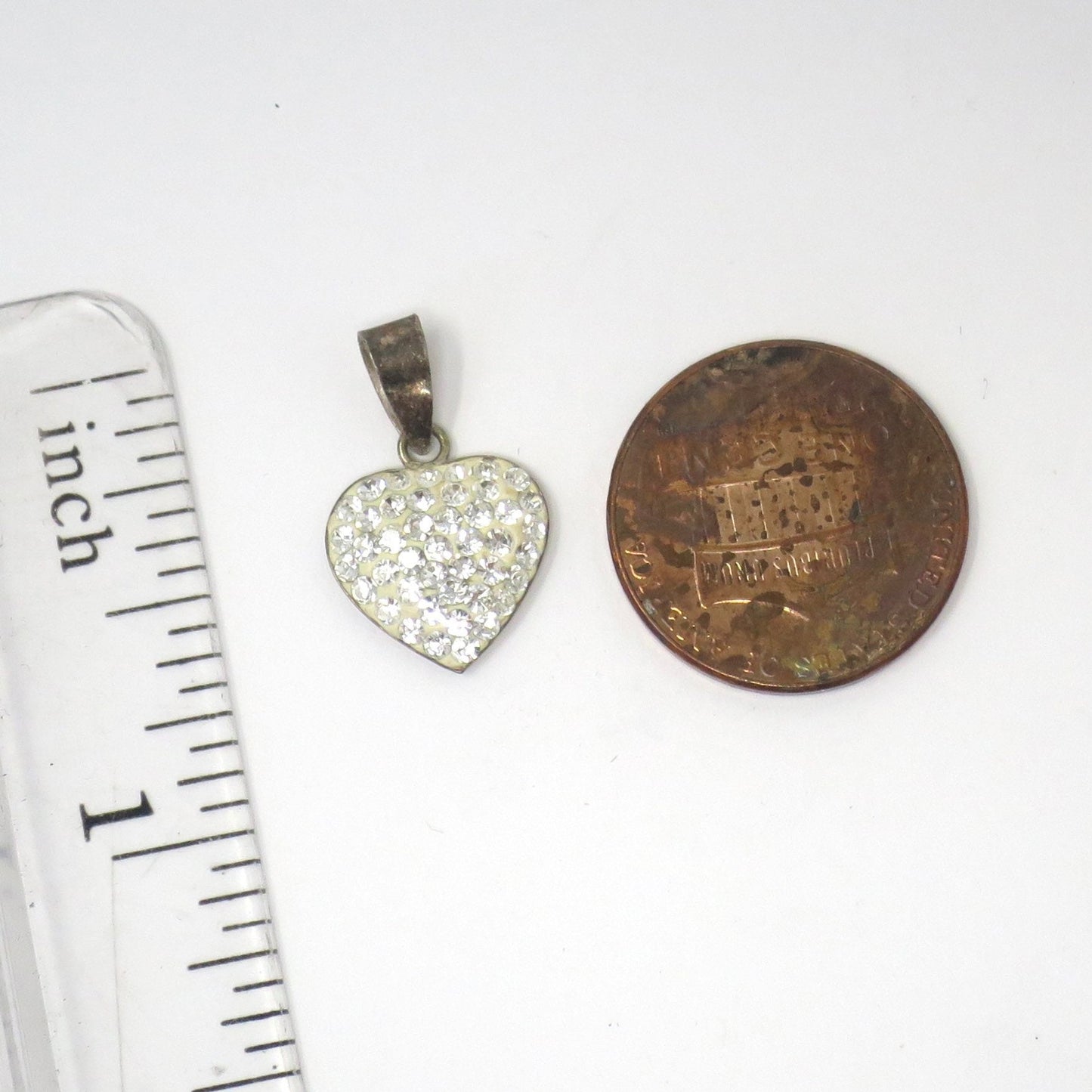 Vintage Tiny Sterling Silver Heart Diamond Paste Charm