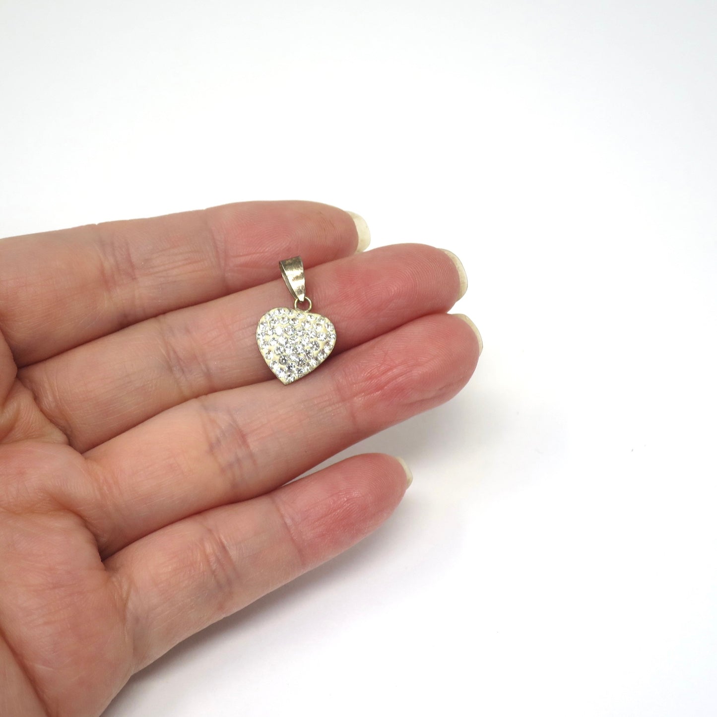 Vintage Tiny Sterling Silver Heart Diamond Paste Charm