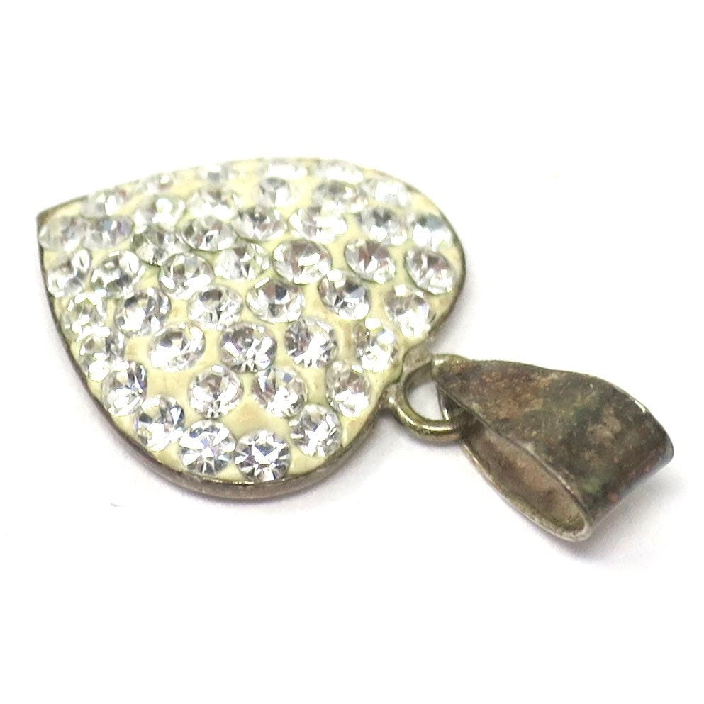 Vintage Tiny Sterling Silver Heart Diamond Paste Charm