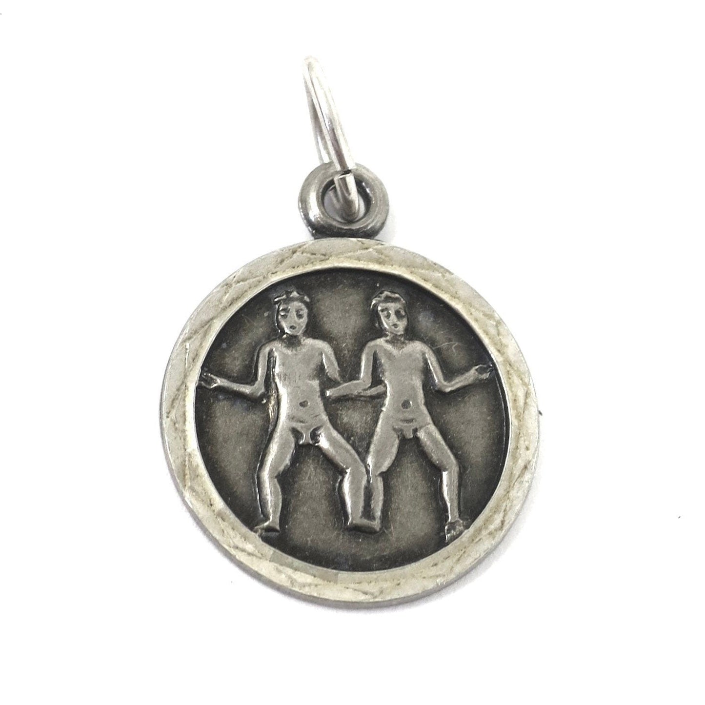 Vintage European 835 Silver Gemini The Twins Zodiac Disc Charm