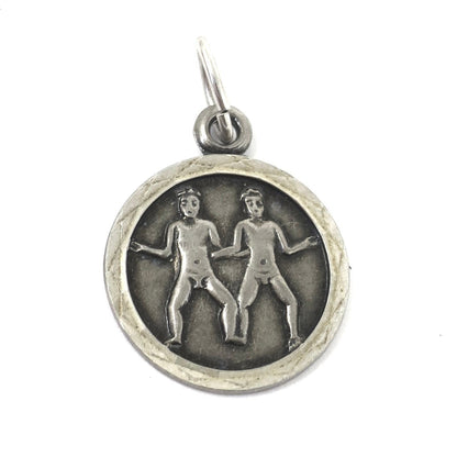 Vintage European 835 Silver Gemini The Twins Zodiac Disc Charm