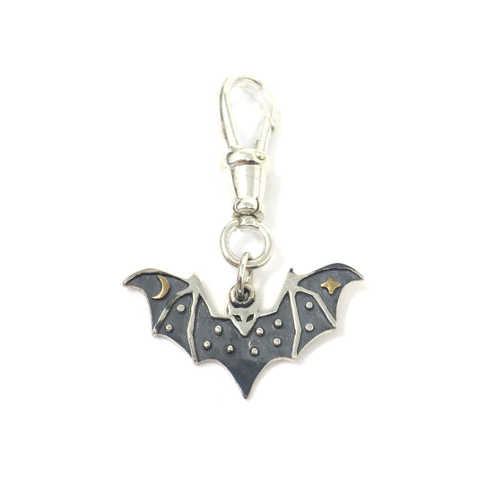 Sterling Silver Bat Charm: Bronze Star and Moon, Feng Shui Symbol