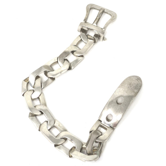 Heavy 1970s Vintage Industrial Argentina Sterling Silver Buckle Bracelet, 66.7grams