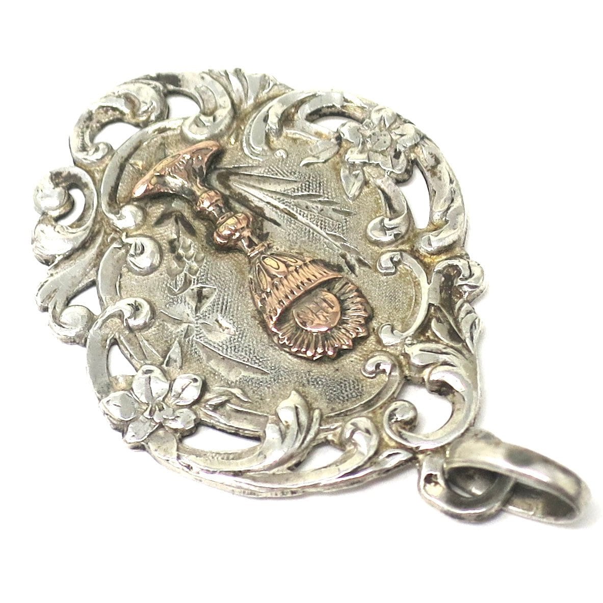 Antique French Silver Communion Medal: Calice Religious Charm