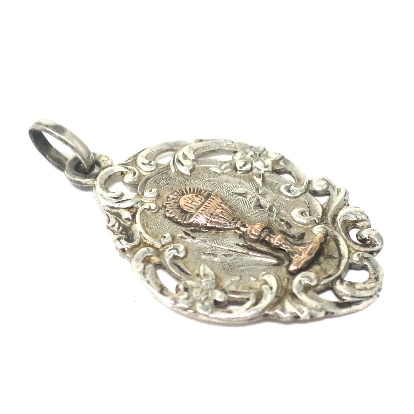 Antique French Silver Communion Medal: Calice Religious Charm