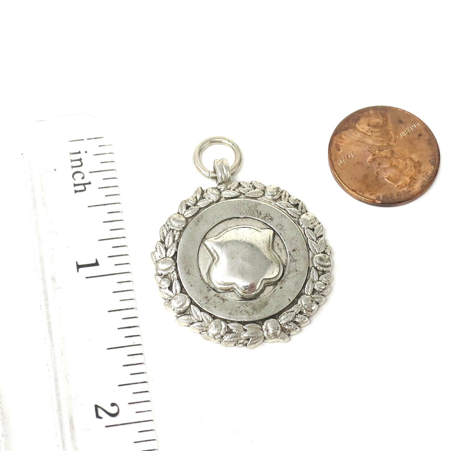 1936 Birmingham Sterling Silver Laurel Wreath Shield Medal Fob Pendant