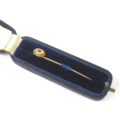 Boxed Antique Victorian Topped 9ct Yellow Gold Stick Pin