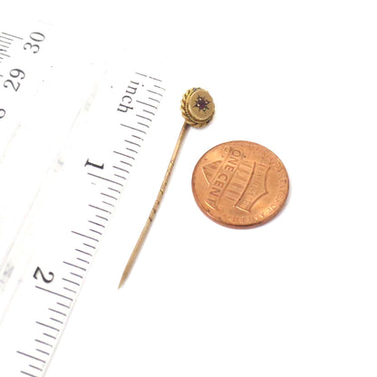 Boxed Antique Victorian Topped 9ct Yellow Gold Stick Pin